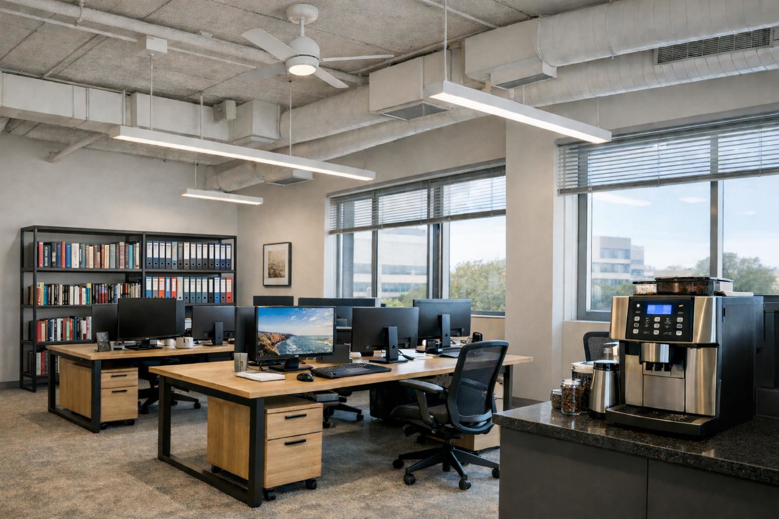 Flipped photo realistic image of a well cooled office